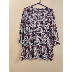 Style & Co Women's XXL Multicolor Flower V-Neck 100 % Cotton3/4 Sleeve Tunic Top